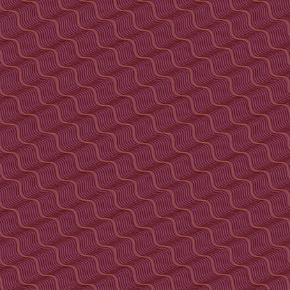 A repeating pattern of wavy diagonal lines in rose gold and black on a rich burgundy-red background.