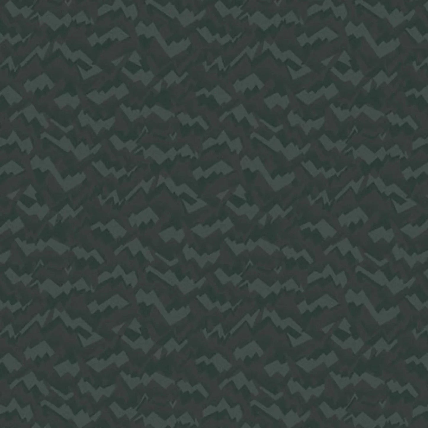 An abstract, fragmented and jagged pattern in layered tones of deep, nearly black forest green.