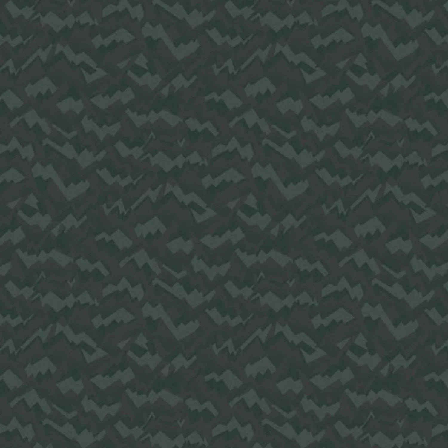 An abstract, fragmented and jagged pattern in layered tones of deep, nearly black forest green.
