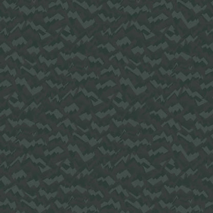 An abstract, fragmented and jagged pattern in layered tones of deep, nearly black forest green.