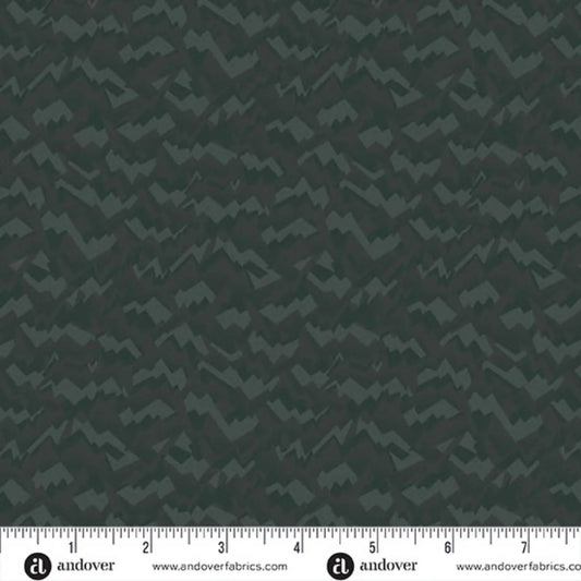 An abstract, fragmented and jagged pattern in layered tones of deep, nearly black forest green. Ruler at the bottom for scale.