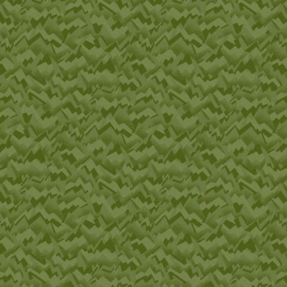 An abstract, fragmented and jagged texture in layered shades of pale olive, chartreuse, and evergreen.