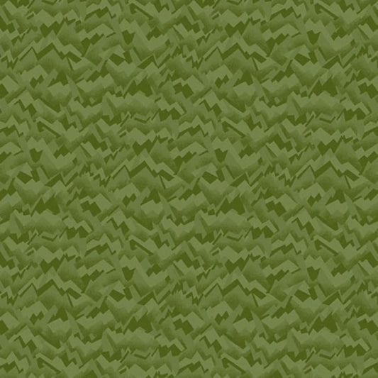 An abstract, fragmented and jagged texture in layered shades of pale olive, chartreuse, and evergreen.