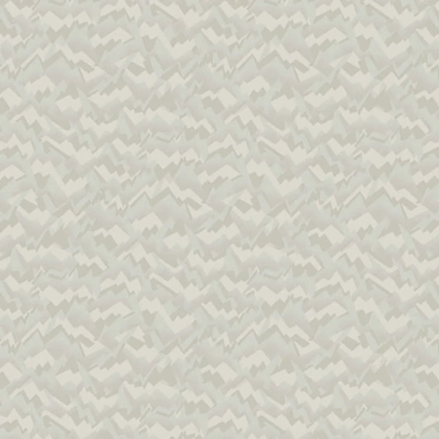 A fabric swatch featuring an abstract, fragmented and jagged texture in layered shades of soft birch grey, smoky taupe, and warm cream.