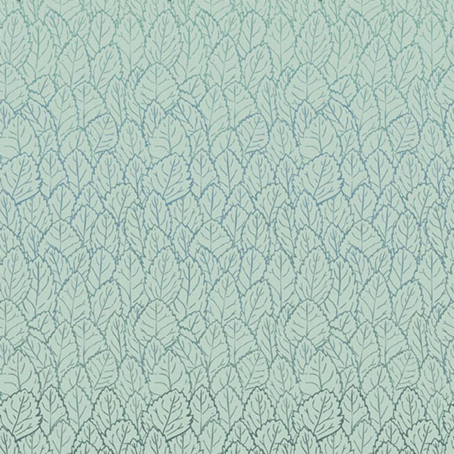 A repeating pattern of densely packed, layered leaves, shading from dark teal into a bright, cool blue on a pale, ice-blue background.