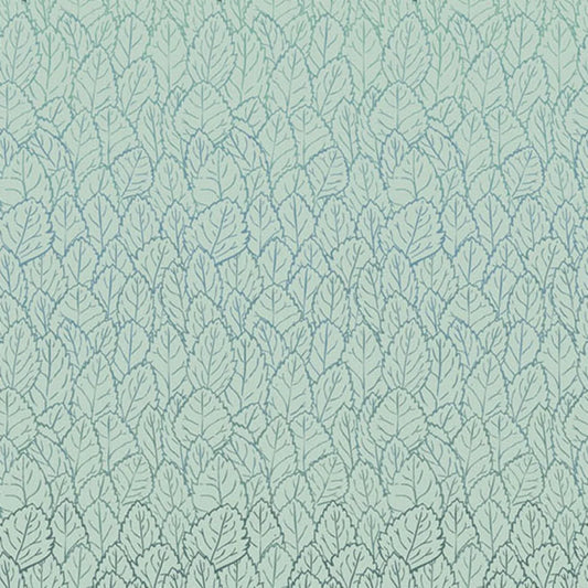 A repeating pattern of densely packed, layered leaves, shading from dark teal into a bright, cool blue on a pale, ice-blue background.