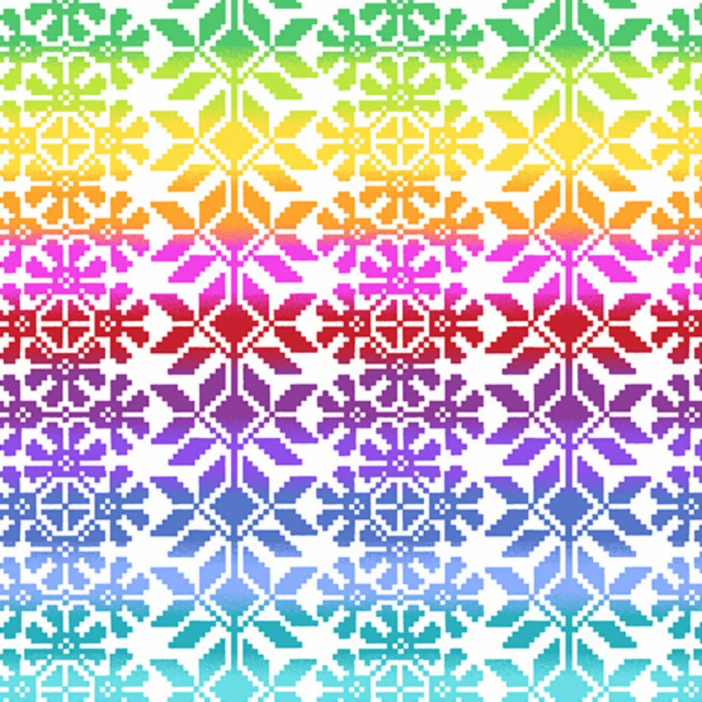 Colorful geometric pattern with a rainbow gradient on a white background