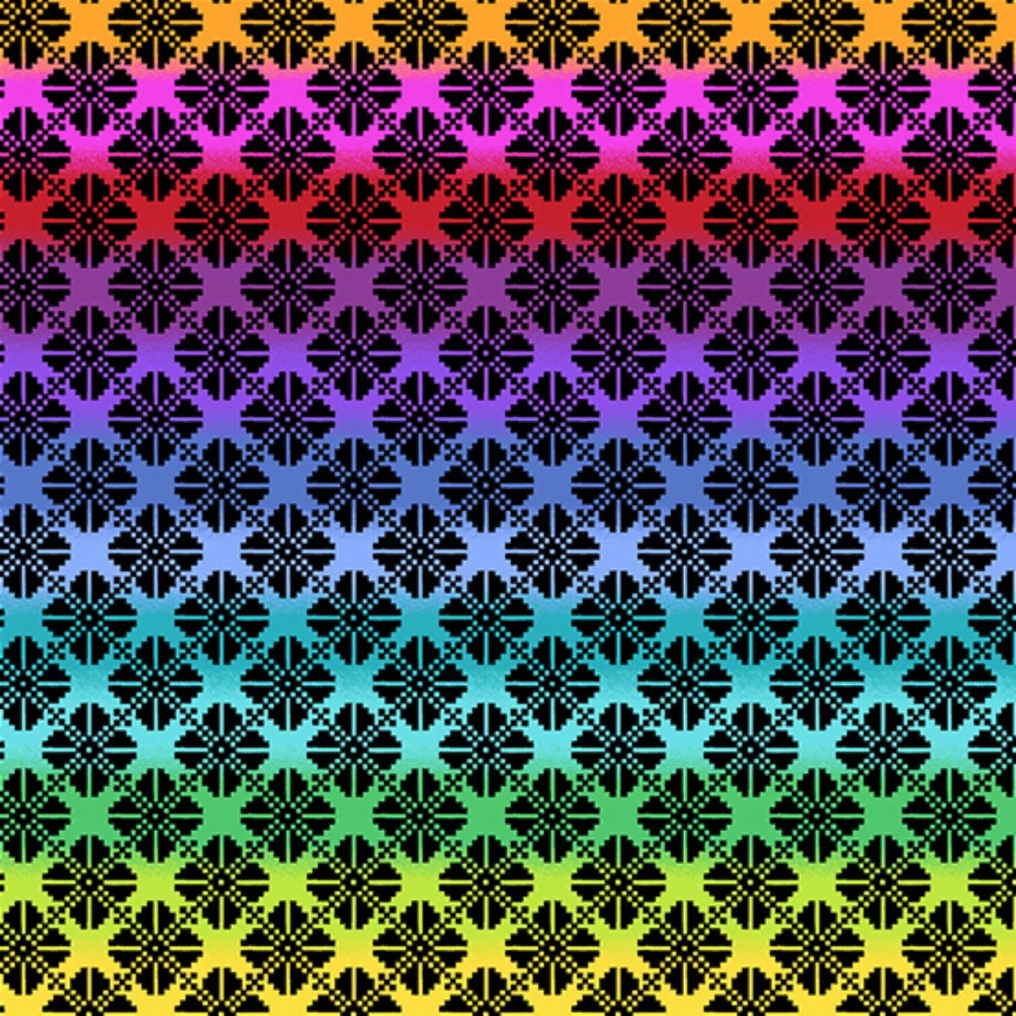 Colorful geometric pattern with a rainbow gradient on a black background