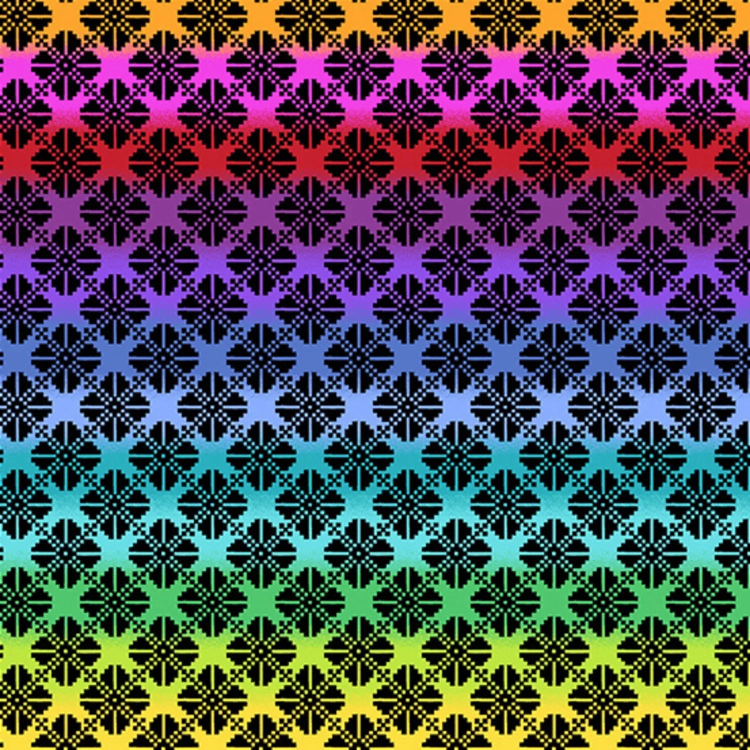 Colorful geometric pattern with a rainbow gradient on a black background