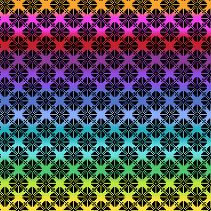 Colorful geometric pattern with a rainbow gradient on a black background
