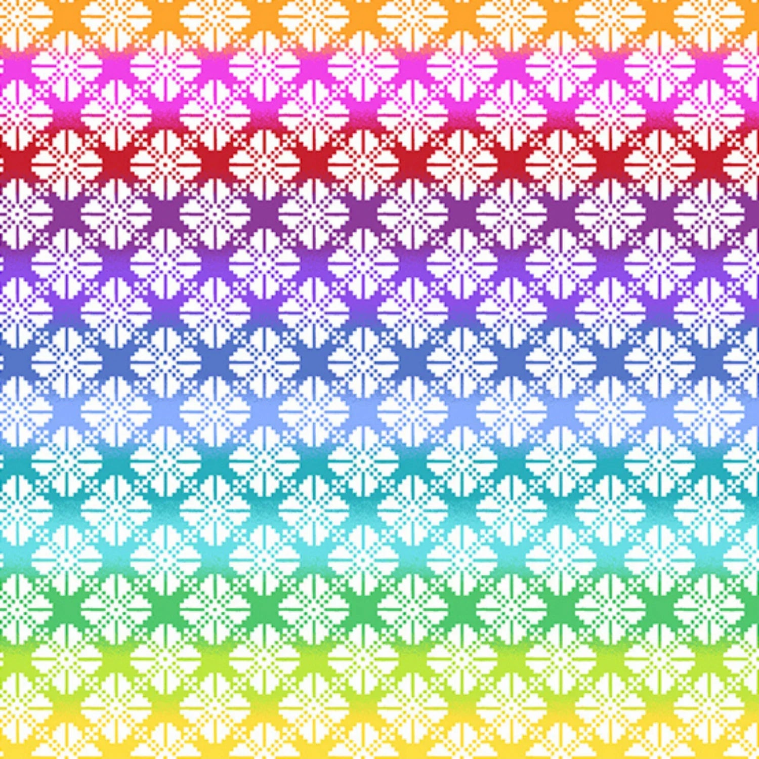 White geometric pattern with a rainbow gradient background