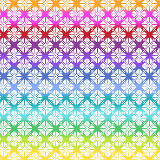 White geometric pattern with a rainbow gradient background