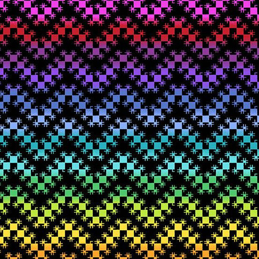 Rainbow Wonderland Chevron Knit in Black features a rainbow gradient zigzag design on a black background.