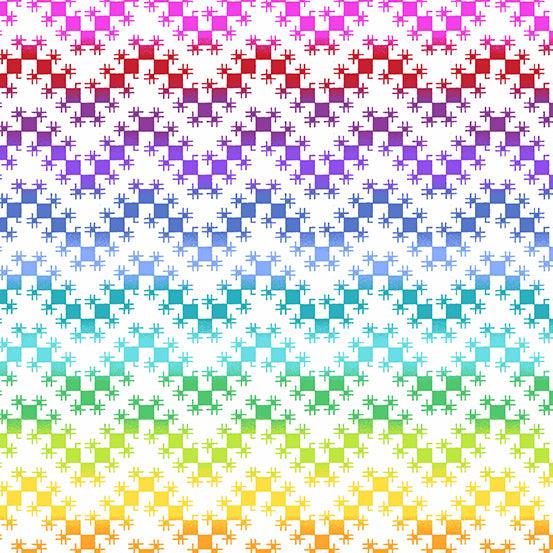 Rainbow Wonderland Chevron Knit in White features a rainbow gradient zigzag design on a white background.