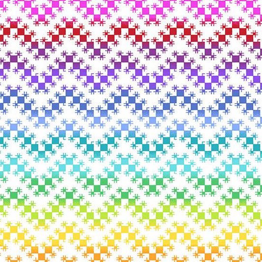 Rainbow Wonderland Chevron Knit in White features a rainbow gradient zigzag design on a white background.