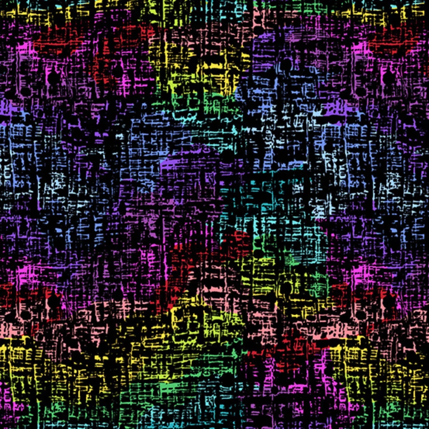 Multicolored pixelated pattern on a black background