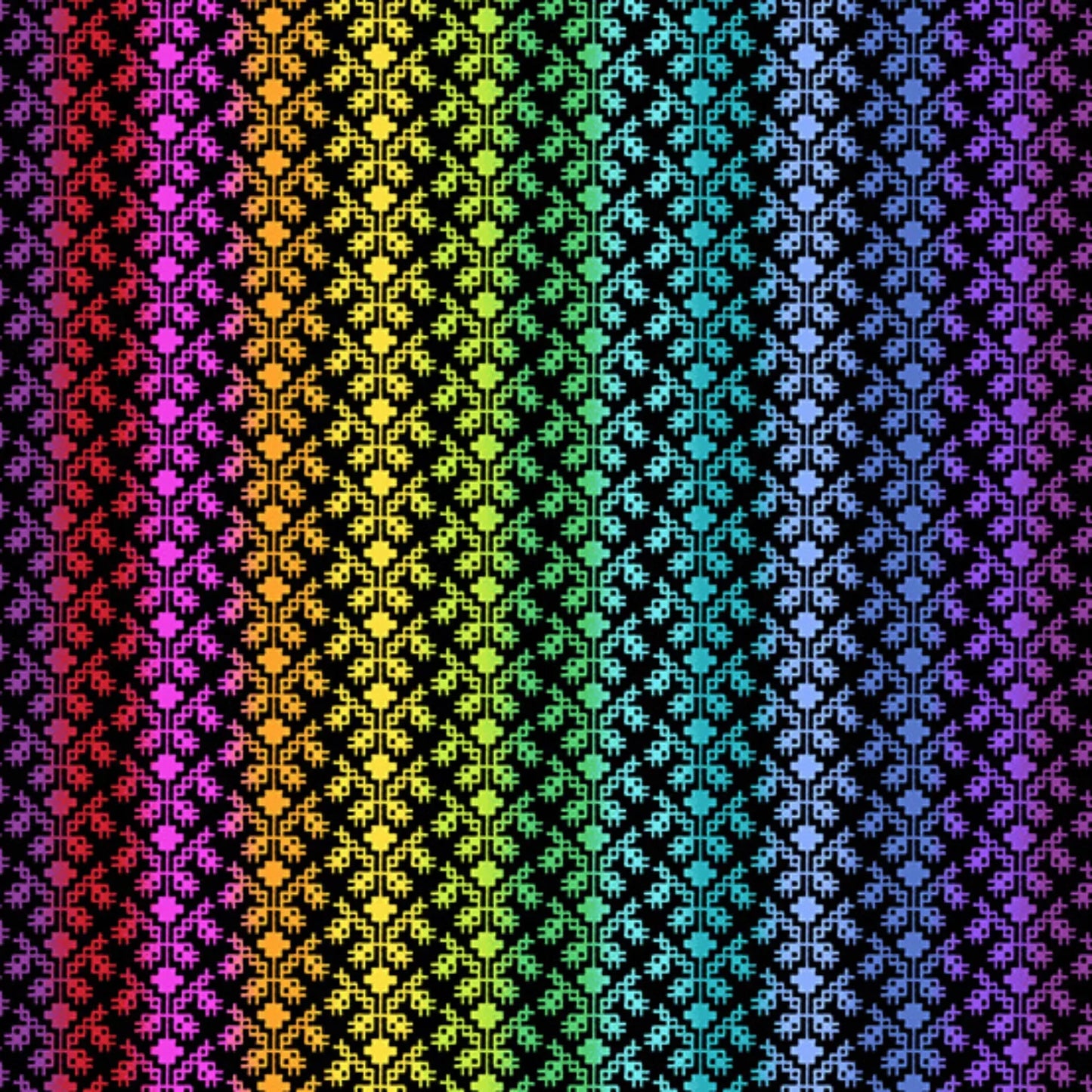 Colorful geometric pattern with a rainbow gradient on a black background