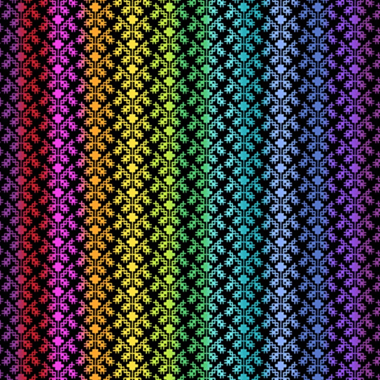 Colorful geometric pattern with a rainbow gradient on a black background
