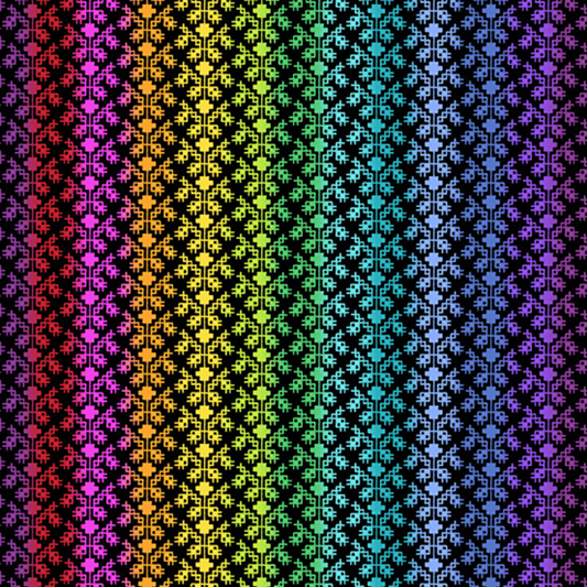 Colorful geometric pattern with a rainbow gradient on a black background