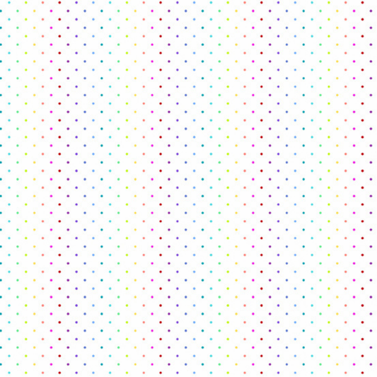 Pattern of small, multicolored dots on a white background