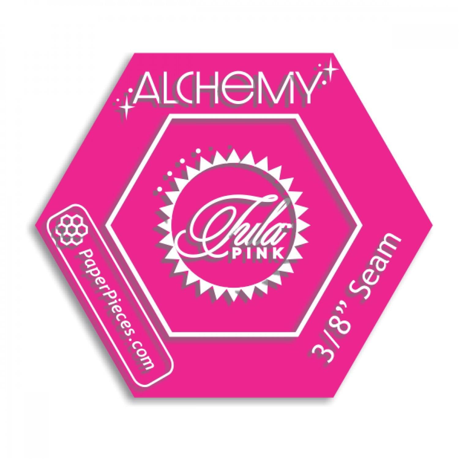 The Alchemy Acrylic Cutting Template is the perfect size hexagon to help you fussy cut those beautiful motifs for the Alchemy Quilt Pattern. With a 3/8" seam allowance built in, this transparent tool is also great for fussy cutting Tula Pink's Pom Poms fabric using the center circle. And in true Tula style, it's pink!