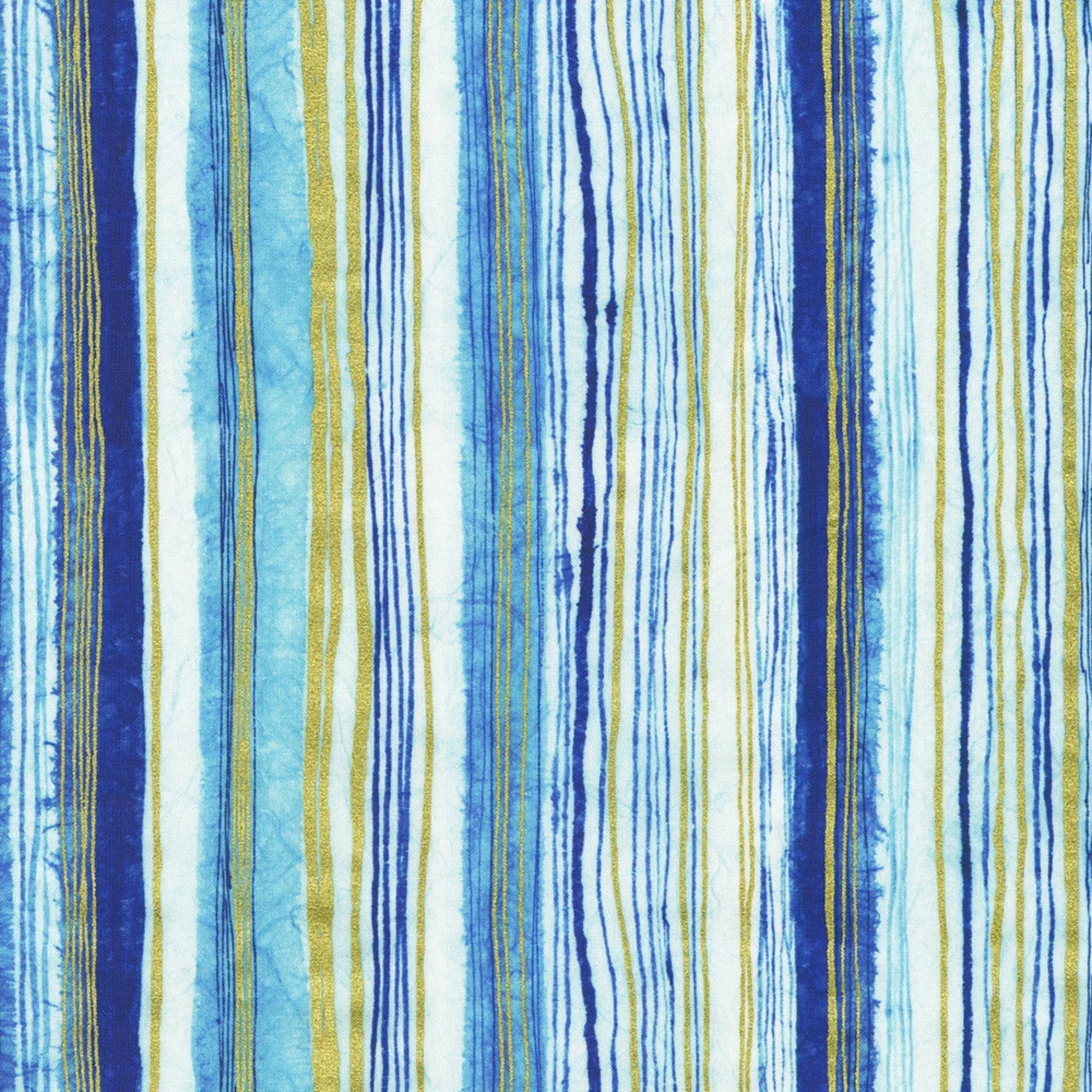 Striped fabric pattern with blue, gold, and white colors