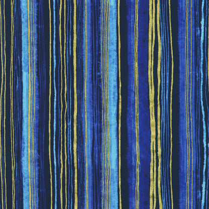 Striped fabric pattern with blue and gold lines