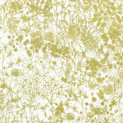 Pattern of metallic gold floral designs on a white background