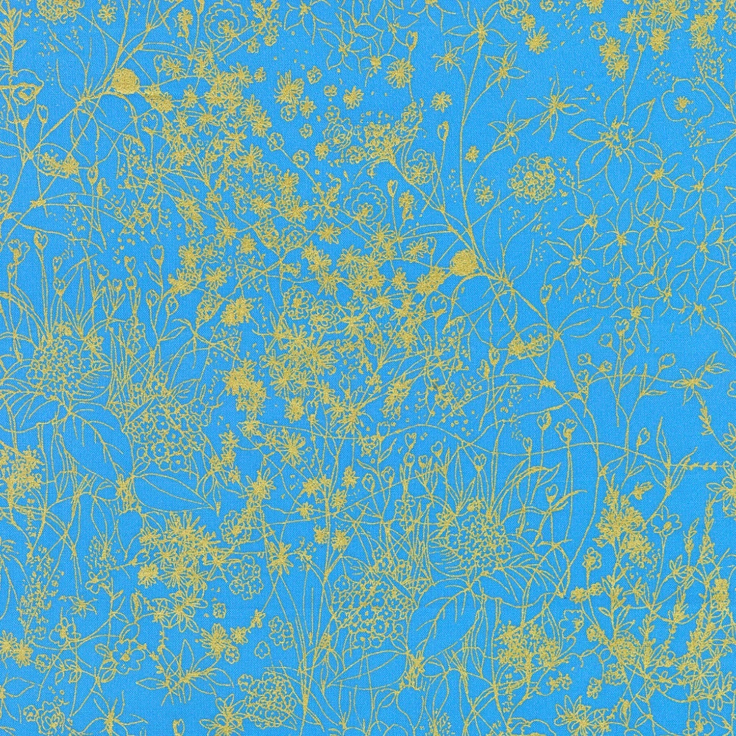 Floral pattern with gold outlines on a blue background