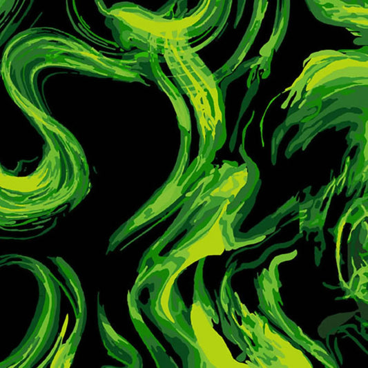 Green abstract patterns on a black background