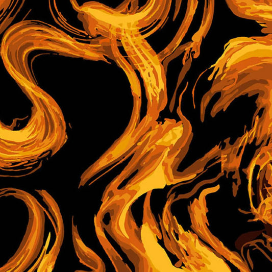 Abstract pattern of orange flames on a black background