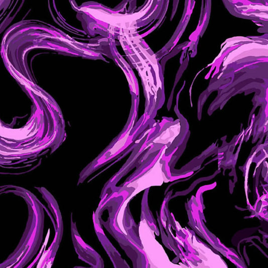 Abstract pattern of swirling purple designs on a black background