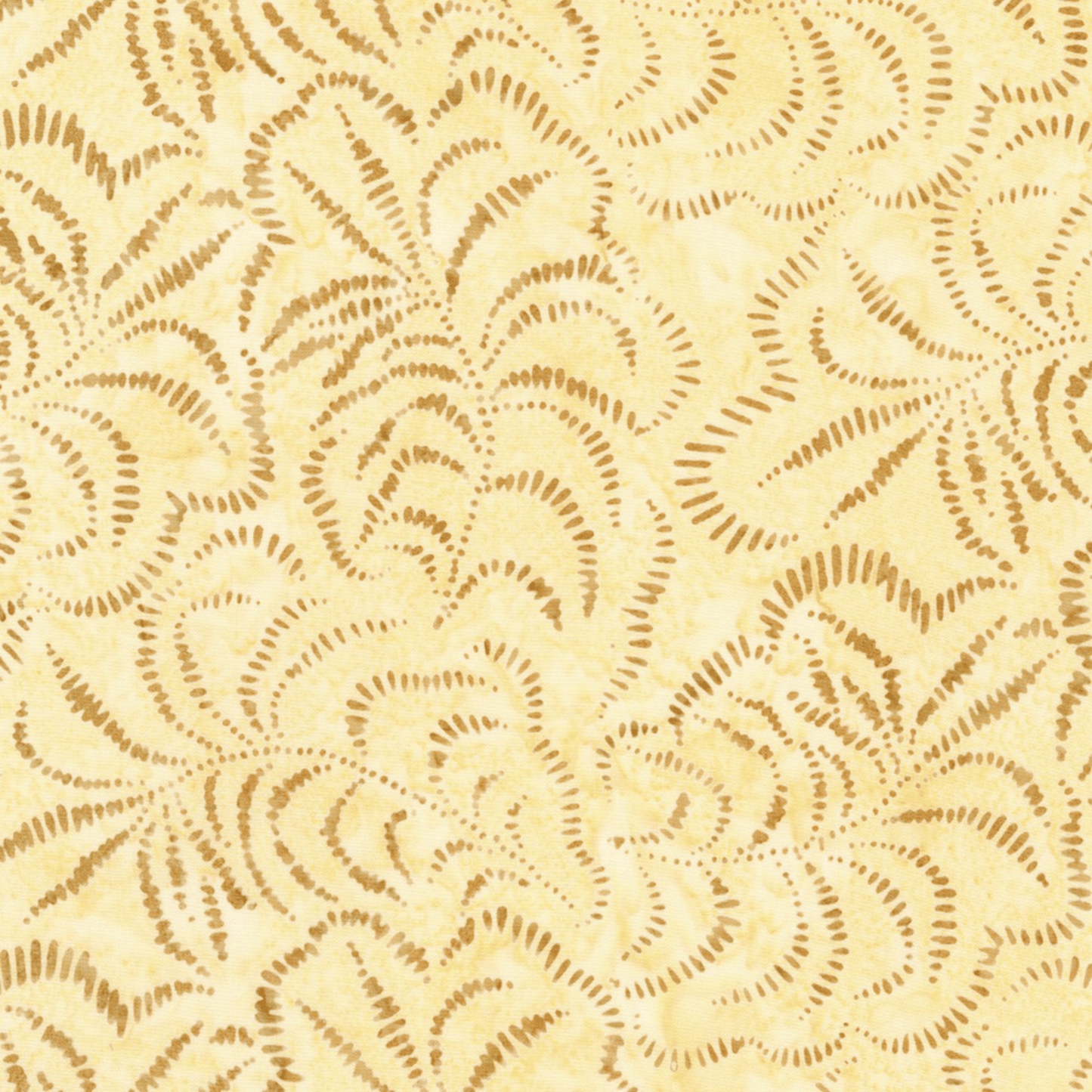 Jungle Dreams Sand Artisan Batik is a wild hand-dyed fabric featuring large textured brown leaves on a blended tan background.