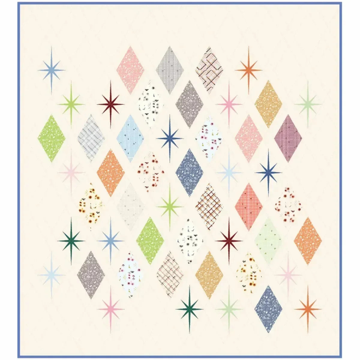 Colorful diamond and star quilt pattern on a beige background