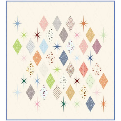 Colorful diamond and star quilt pattern on a beige background