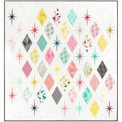 Colorful diamond and star quilt pattern on a white background