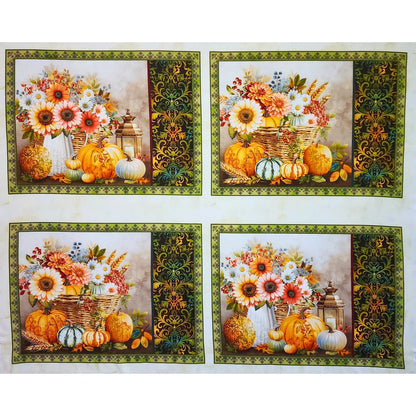 Baskets of Autumn Blessings Placemat Panel in Cream