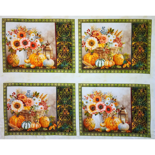 Baskets of Autumn Blessings Placemat Panel in Cream