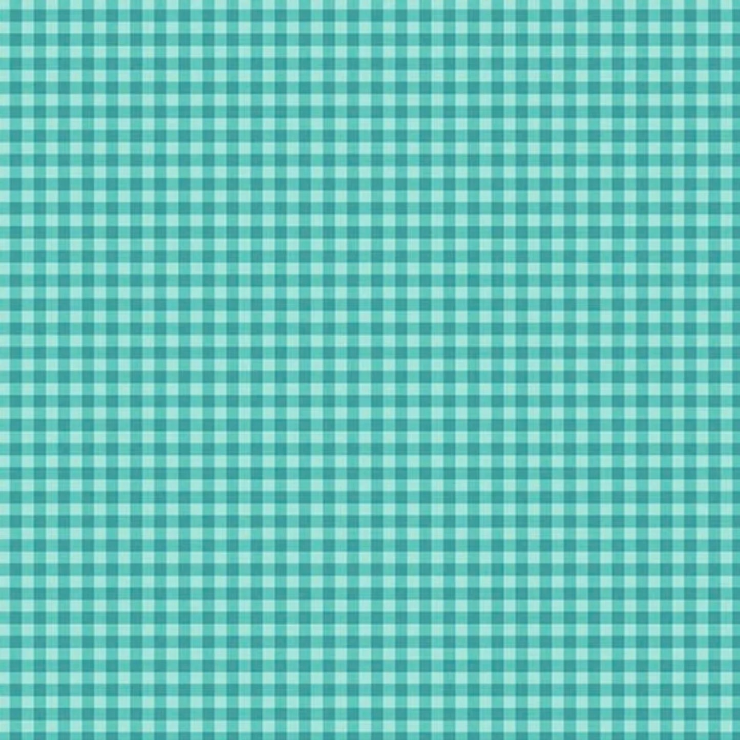 Fabric with a small-scale woven-look checkered pattern in fresh aqua and teal.