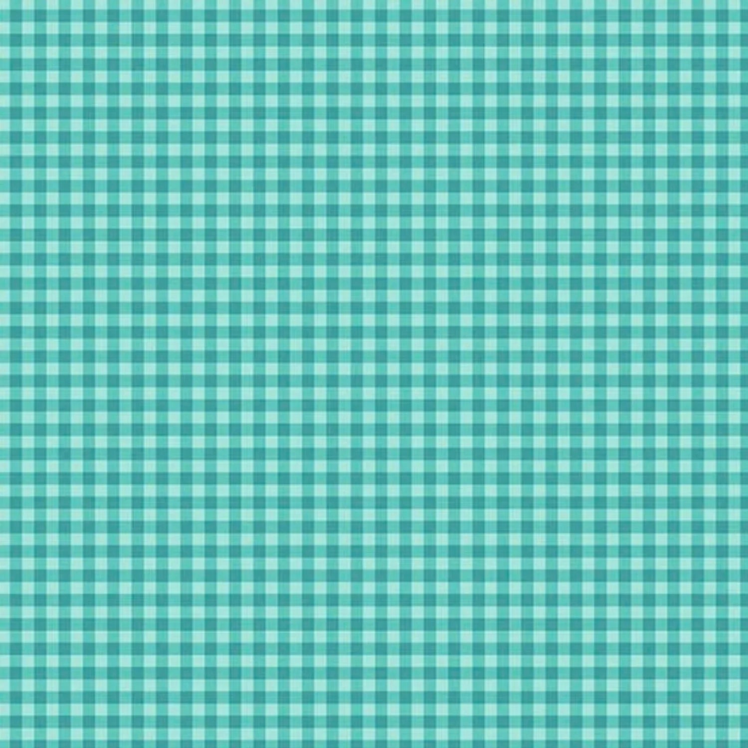 Fabric with a small-scale woven-look checkered pattern in fresh aqua and teal.