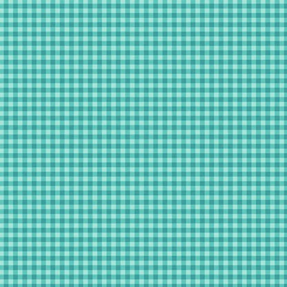 Fabric with a small-scale woven-look checkered pattern in fresh aqua and teal.