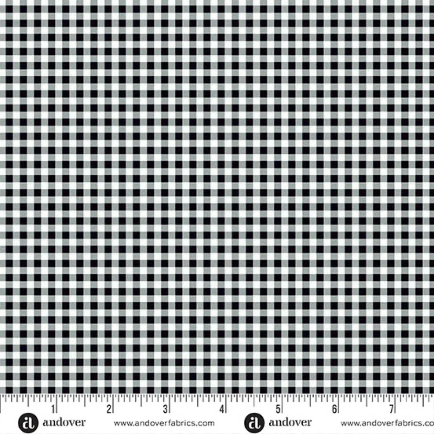Black and white checkered fabric pattern with a ruler at the bottom for scale