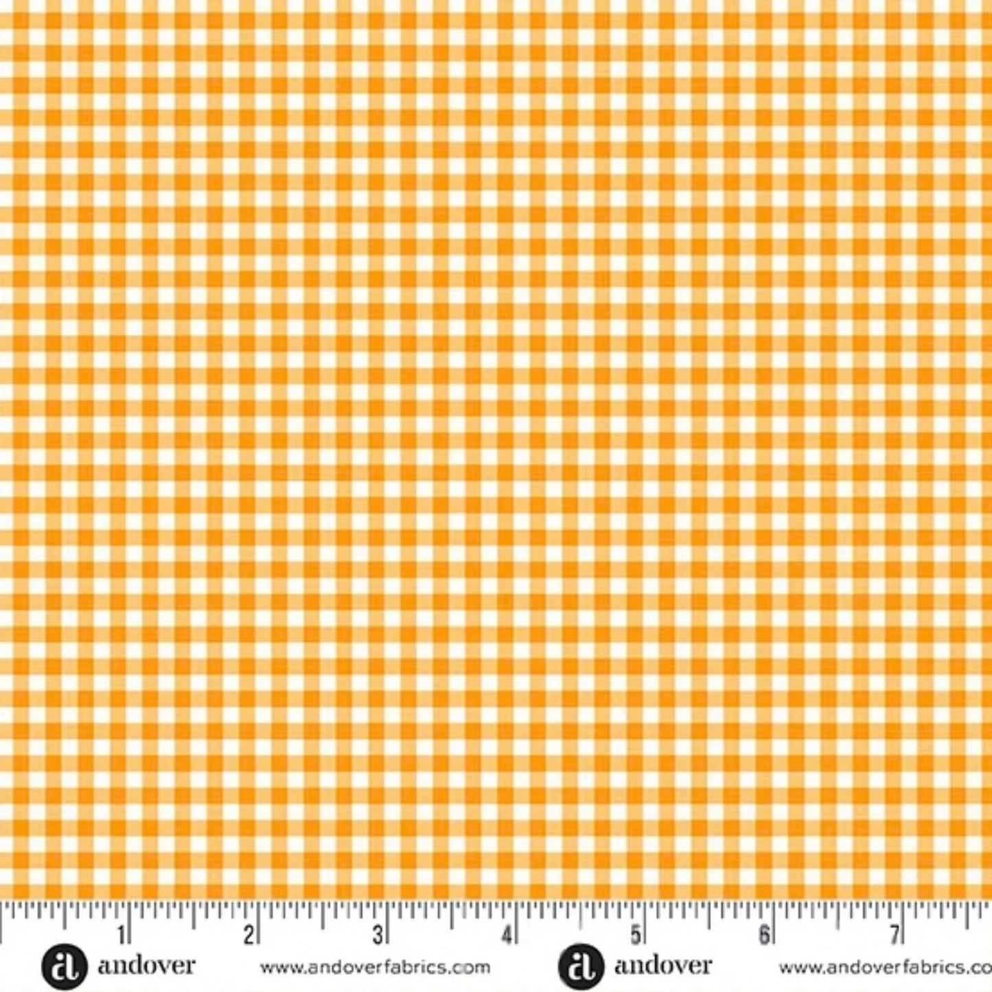 Orange and white checkered fabric with a ruler for scale