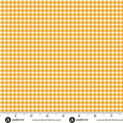 Orange and white checkered fabric with a ruler for scale