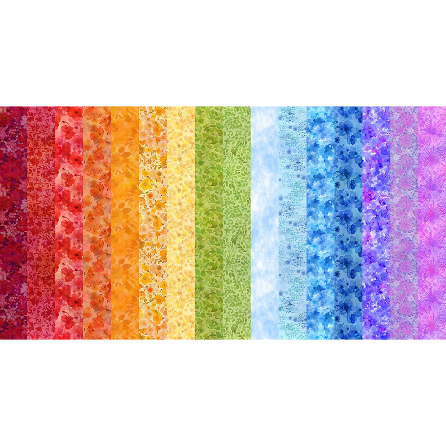 Colorful fabric stripes with a rainbow gradient on a white background