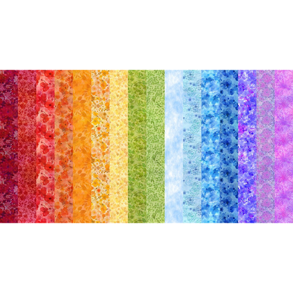 Colorful fabric stripes with a rainbow gradient on a white background