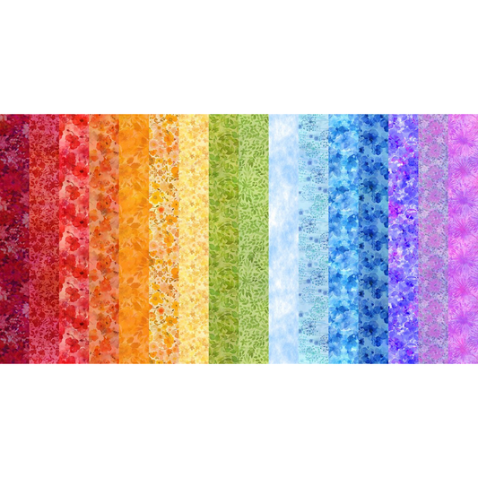Colorful fabric stripes with a rainbow gradient on a white background