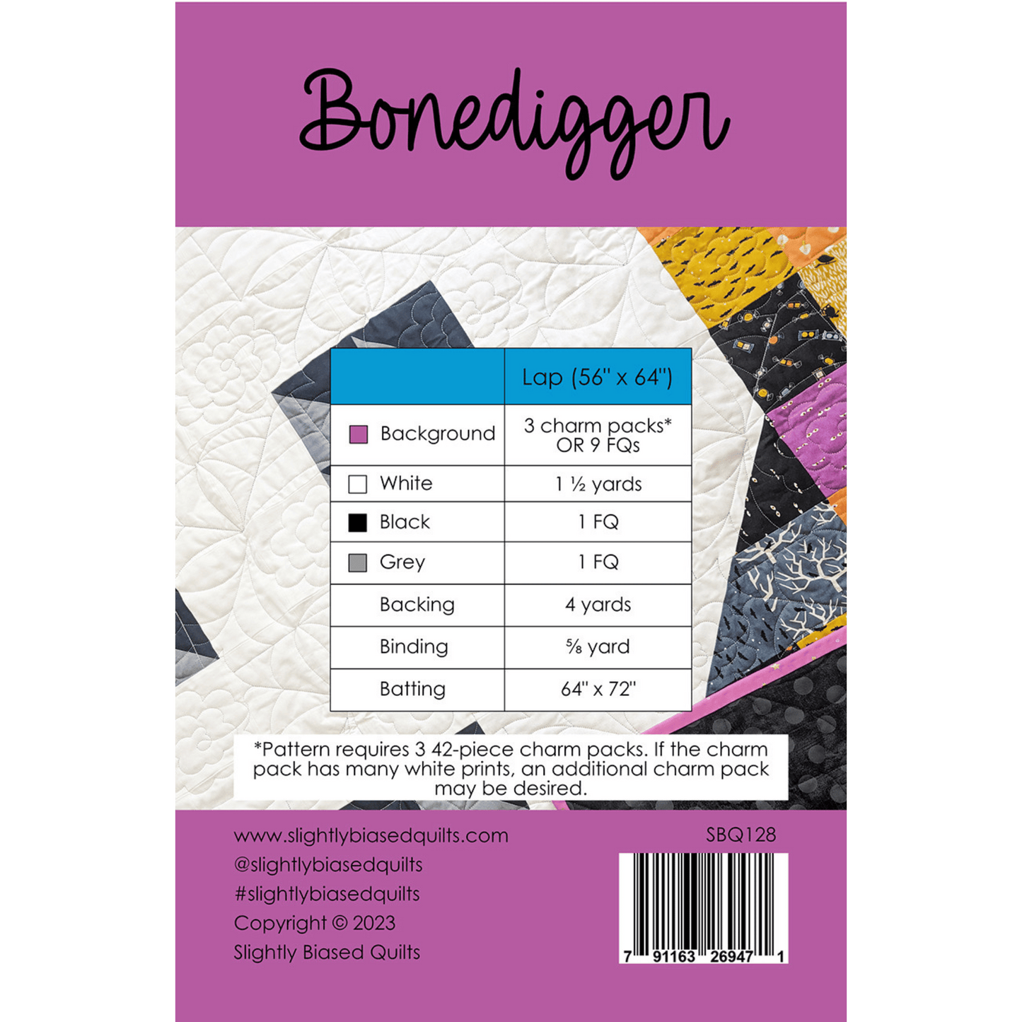 The Bonedigger Quilt Pattern makes a simple and spooky patchwork skull quilt that is perfect for the goth ghoulies in your life.