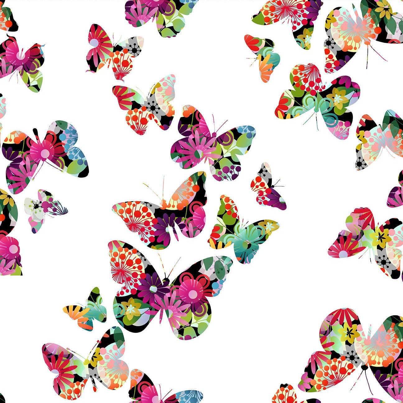 Un jardin groovy avec des papillons multicolores