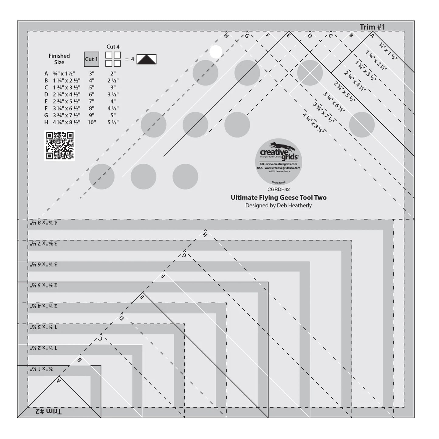 Quilting tool with measurements and design on a white background